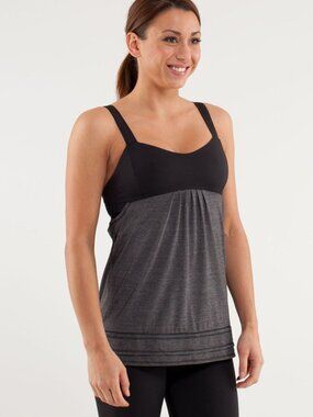 Lululemon Back on Track Tank Top Black Gray Drawstring Size 6 EUC LIKE NEW